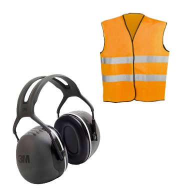 Protection individuelle, comme les casques de sécurité, les lunettes de sécurité et les protecteurs d'oreilles antibruit